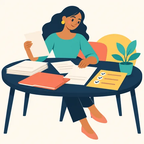 Persona organizando sus documentos en una mesa